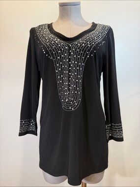 oseph Ribkoff Embellished Black Tunic | Size 12 | Beads and Sequin Top